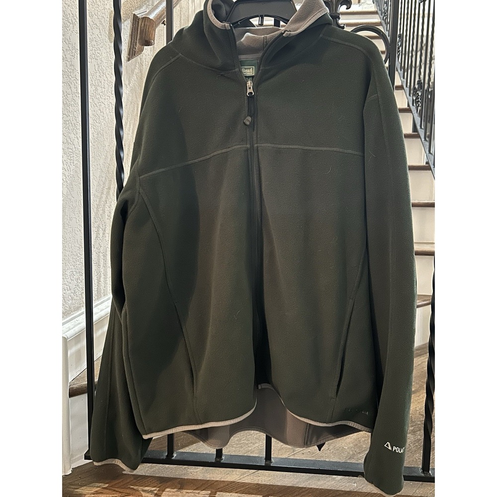Men's Size XXL vintage L.L. Bean full-zip Polartec Fleece  Hoodie Jacket Olive